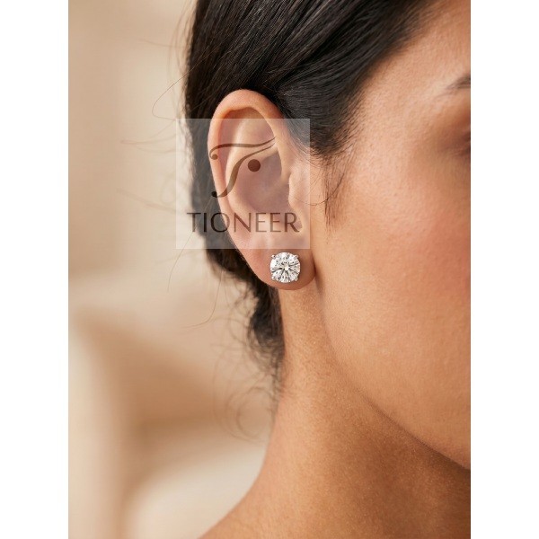 14K Solid White Gold Round Solitaire Cubic Zirconia Screw Back Stud Earrings