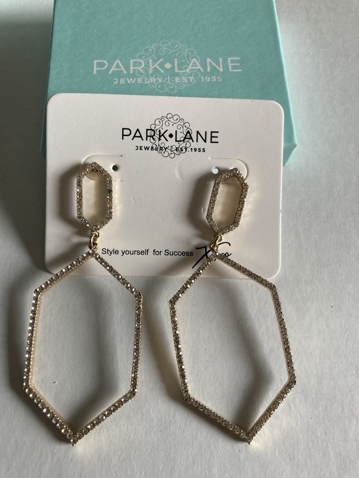 Park Lane Night Out Dolci Earrings Gold Tone Hexagon Crystal Pave Statement NWT