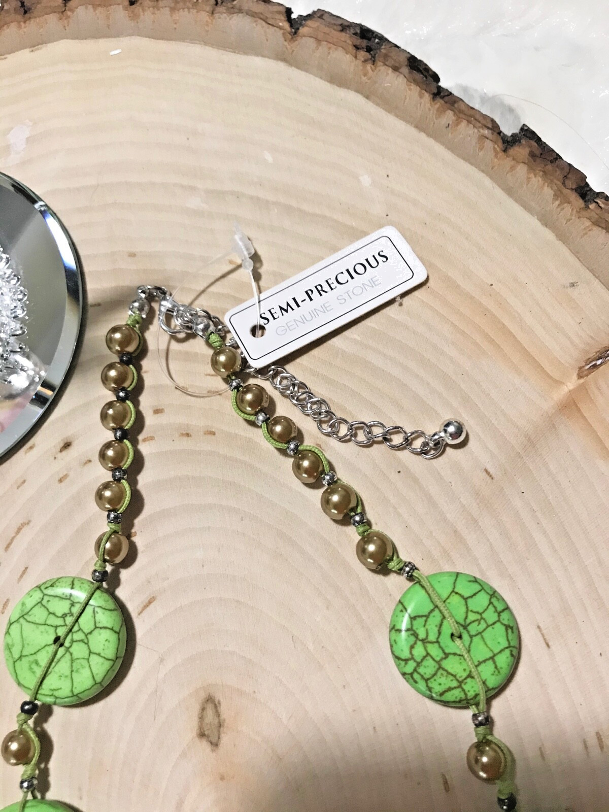 GREEN JASPER & PEARL BEAD NECKLACE SEMI PRECIOUS STONE NEW