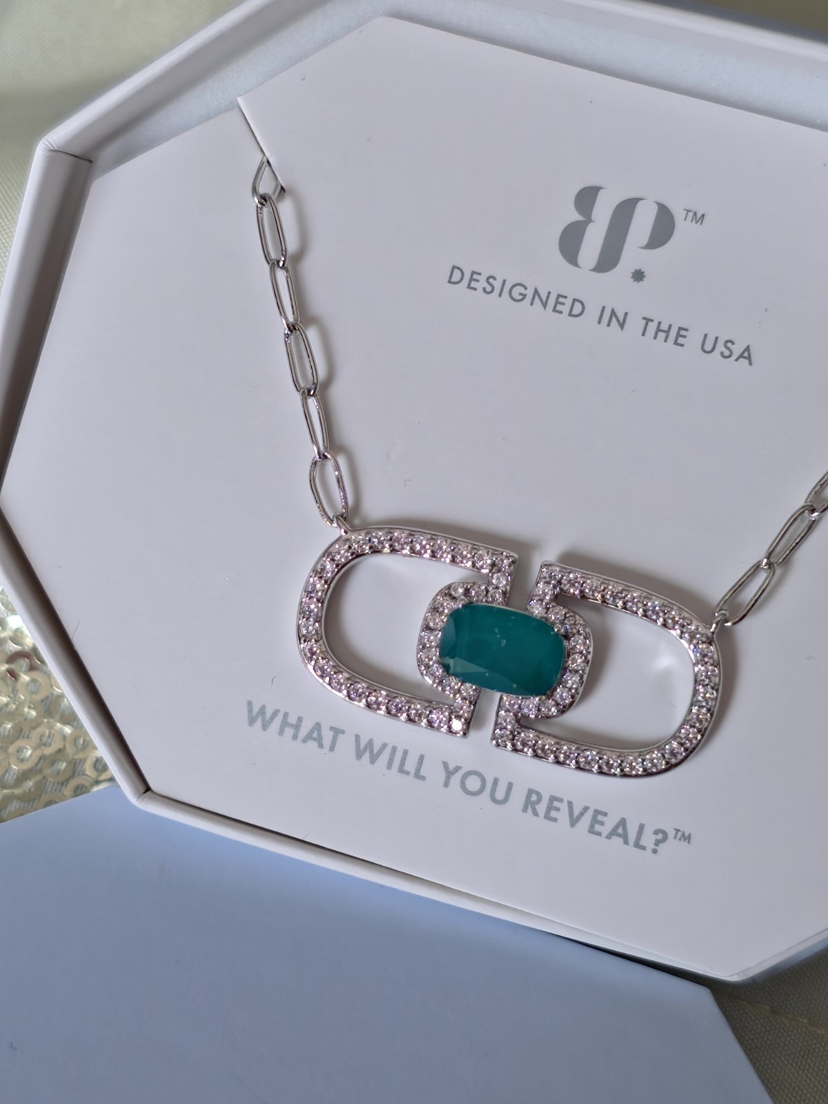 Ring Bomb Party NK96640 Rhodium Plated Tourmaline Quartz Paperclip Necklace 18″