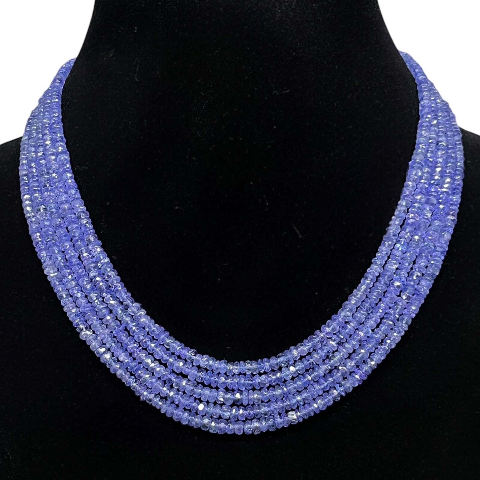 18″ Natural Tanzanite Necklace 3-4.5mm Top Quality Faceted Vibrant Blue Beads