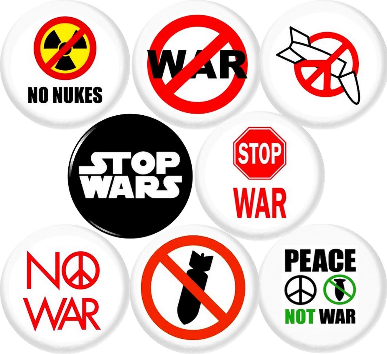 NO WAR 8 NEW 1″ inch (25mm) pin button badge anti no nukes bombs peace not wa…