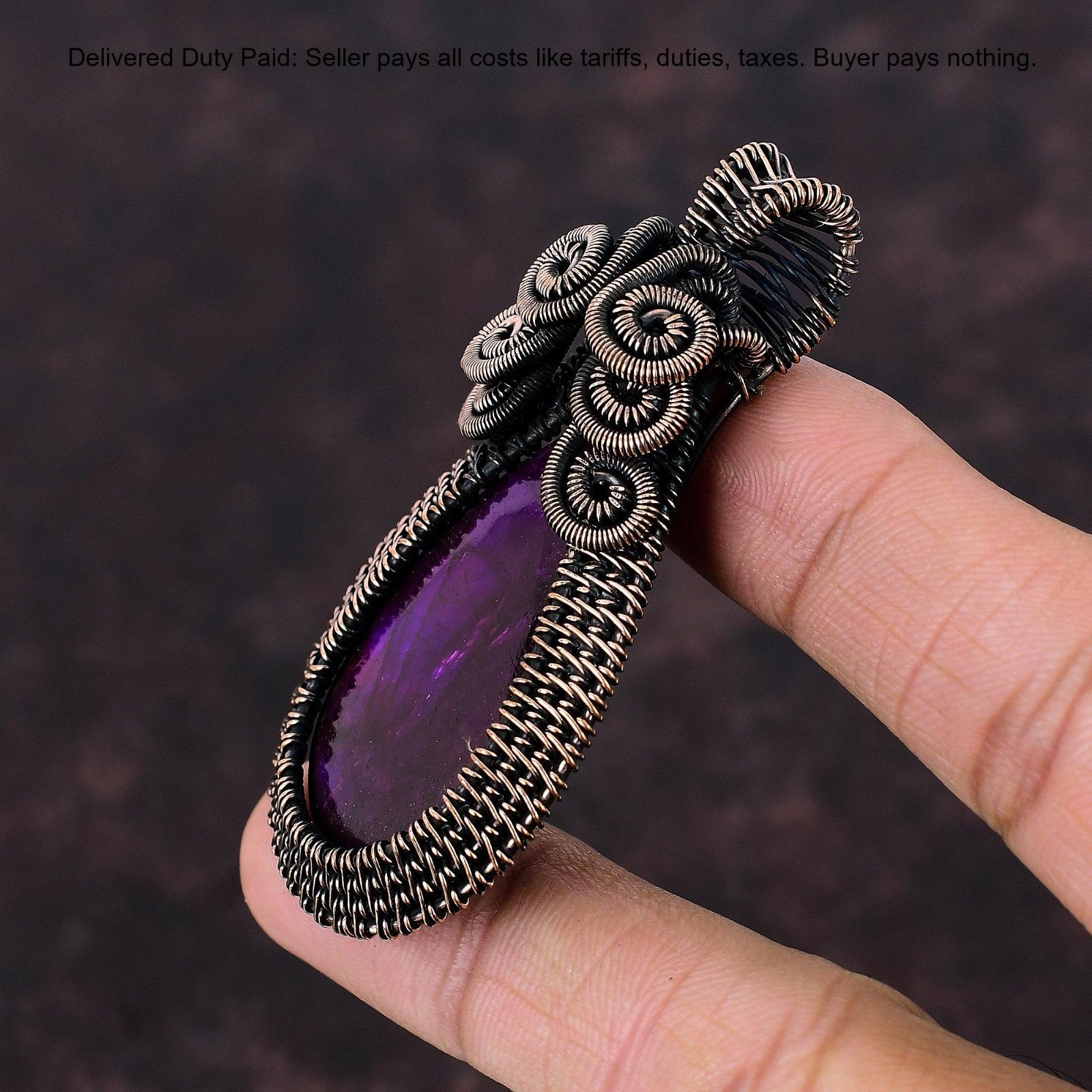 Copper Pink Fire Labradorite Stone Daughter Wedding Wire Wrapped Pendant Jewelry