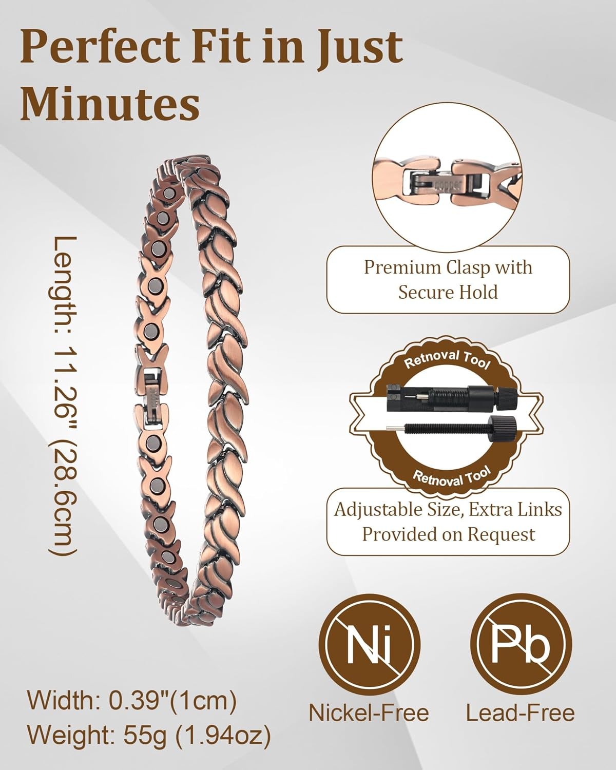Copper Anklet and Ring Set for Women, 99.9% Pure Copper Magnetic Ankle Bracelet