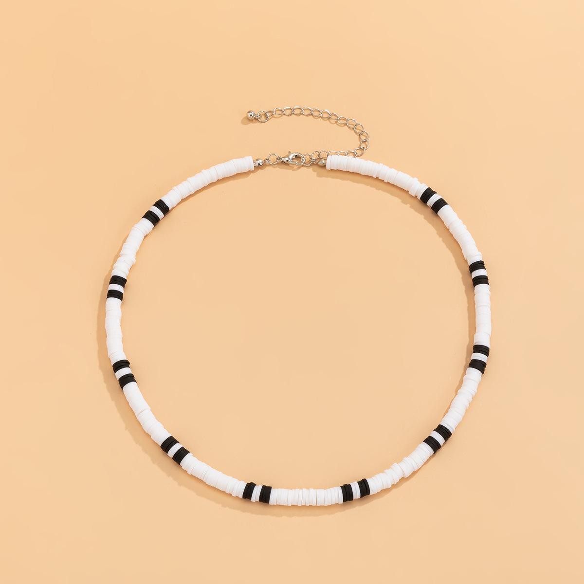 Bohemia Polymer Beads Necklace for Men Women Black White Collar Jewelry