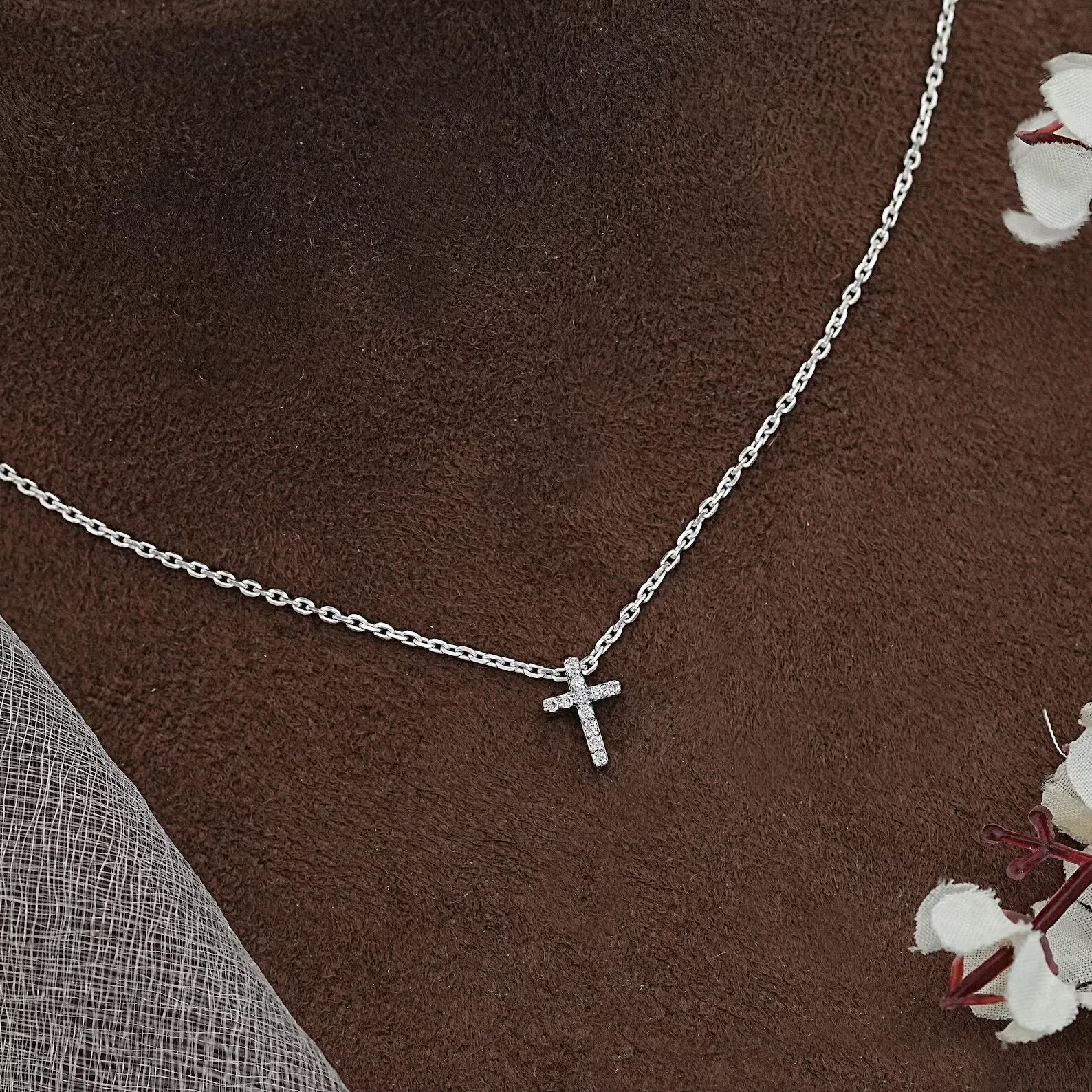 1.00 Ct Round EF VS Lab Grown Diamond Cross Shape Necklace in 14K White Gold