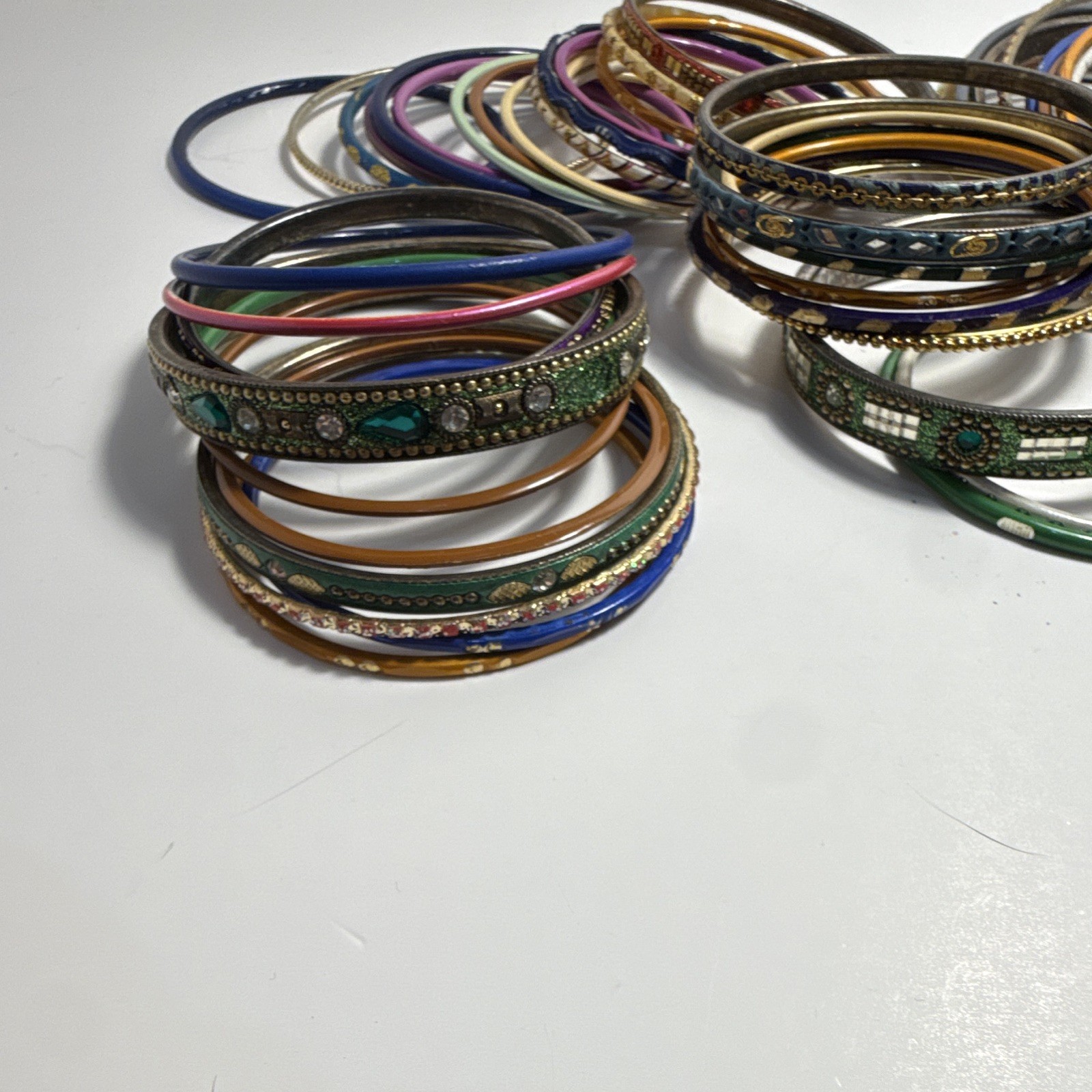 Lot of Multicolor Stackable Metal Round Bangle Bracelets, No Stone