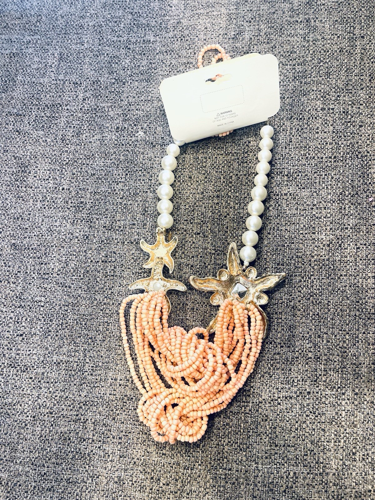 Statement Peach Beaded Necklace & Earring Set with Pearl Accents