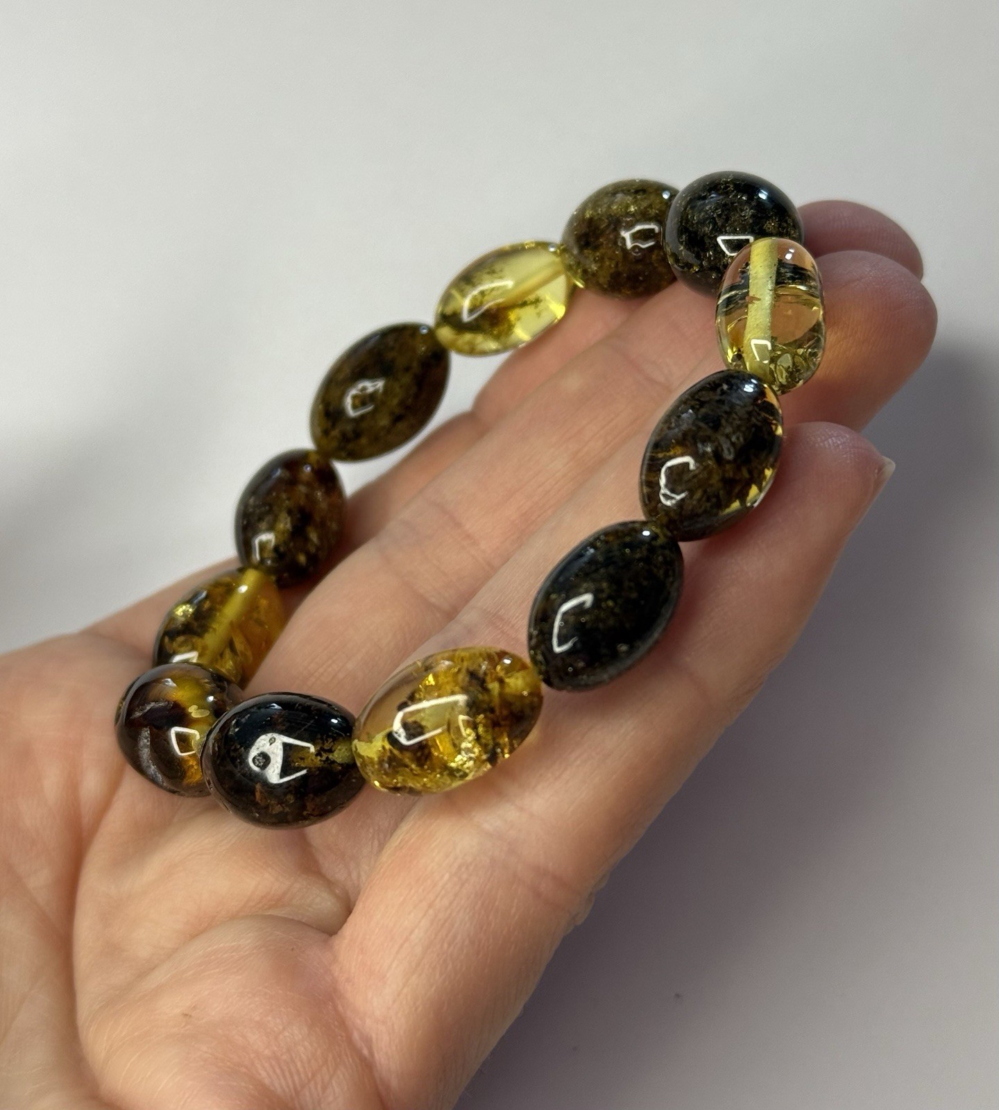 Genuine Natural OLIVE Shape Amber Stone Bracelet.Greenish Amber Stone Bracelet.