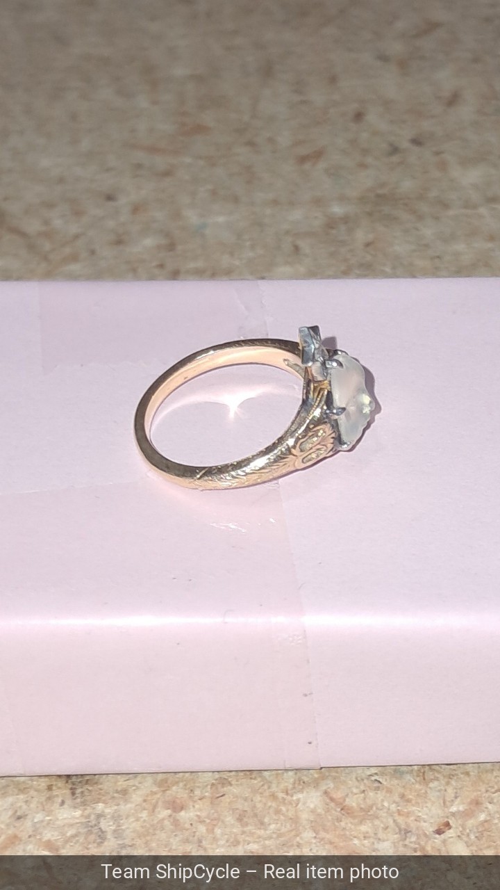 Antique Victorian 14k Ring With Carved Moon face Moonstone Diamond G2U