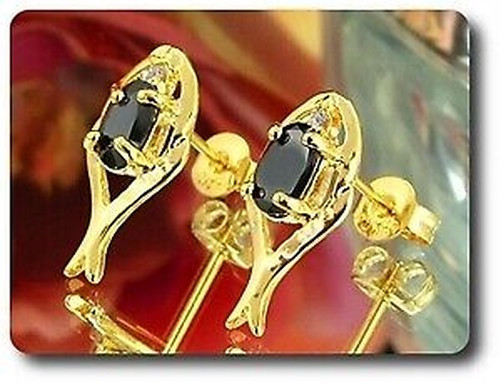 Earrings Black Sapphire 0 3/32×0 9/32in Gold Plated 18 K-Swiss