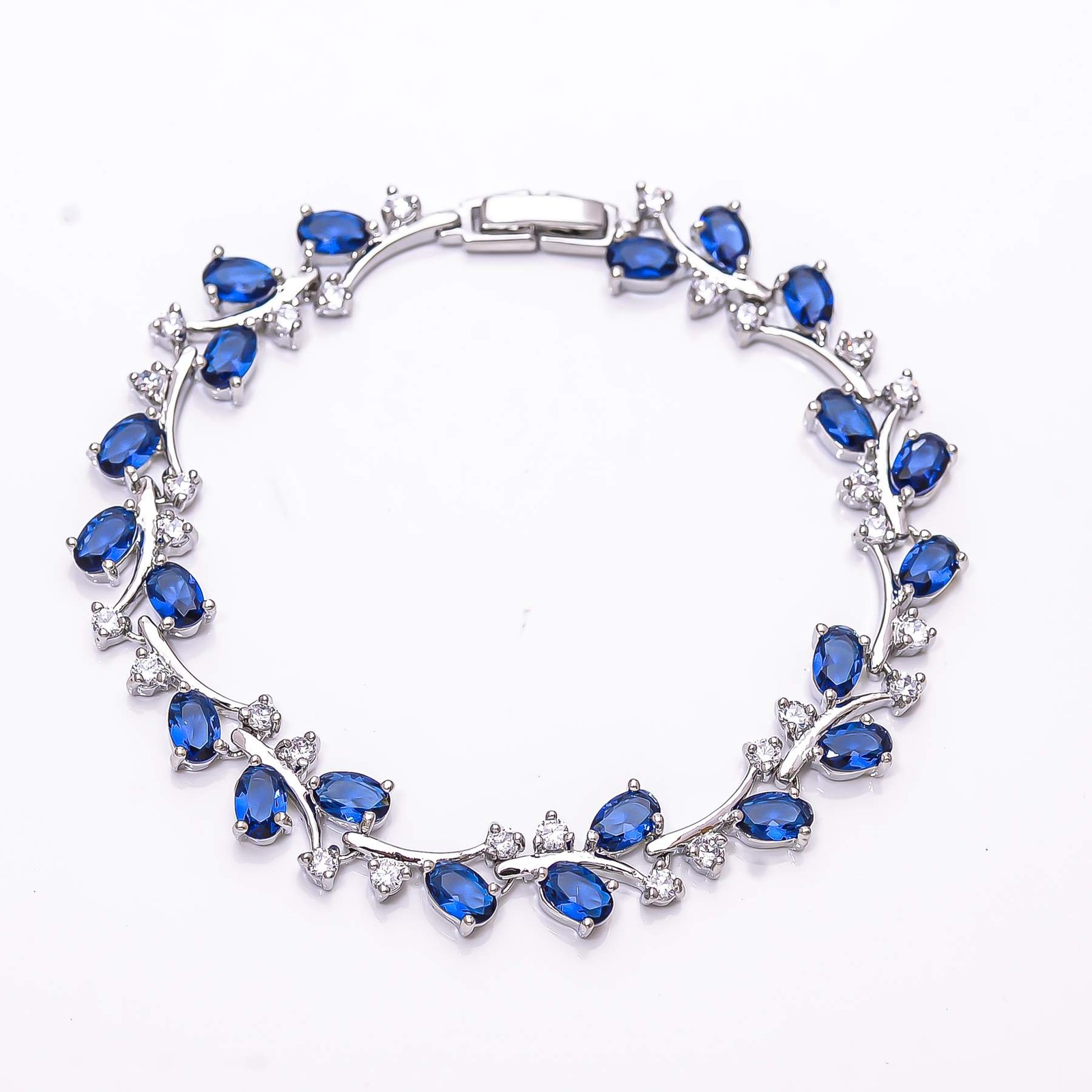 Blue Sapphire & CZ – Simulated 925 Sterling Silver Tennis Bracelet 7.99″ B70039