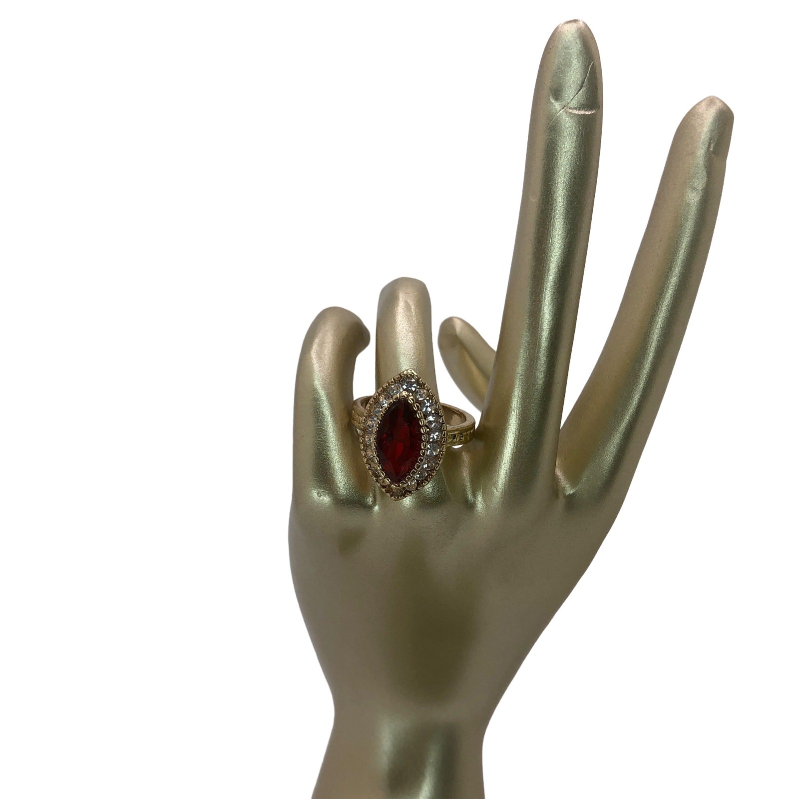Womens Gold Tone Red Rhinestone Marquise Statement Cocktail Fashion Ring Sz 6.5