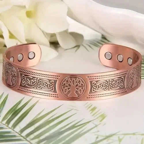 Magnetic Copper Tree of Life Bracelet Pain Relief Energy Balance Cuff Bangle