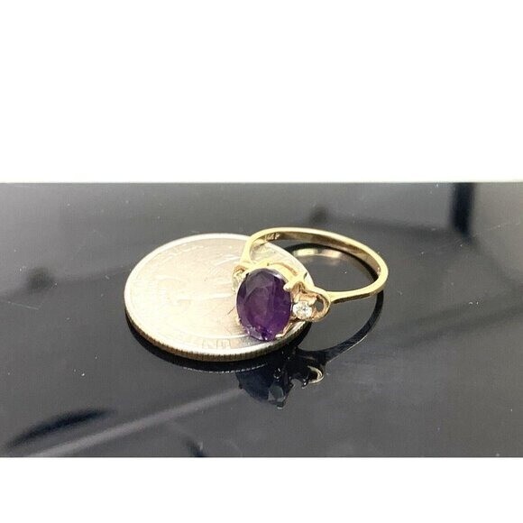 Purple Gemstone Diamond Cocktail Ring 14k Yellow Gold Women’s Estate Size 6.5