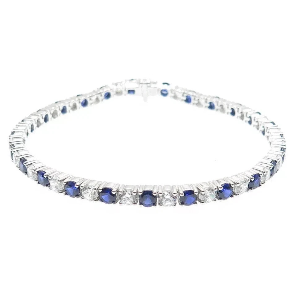 10ct Round Cut Simulated Sapphire Women Tennis Bracelet 14k White Gold Plated