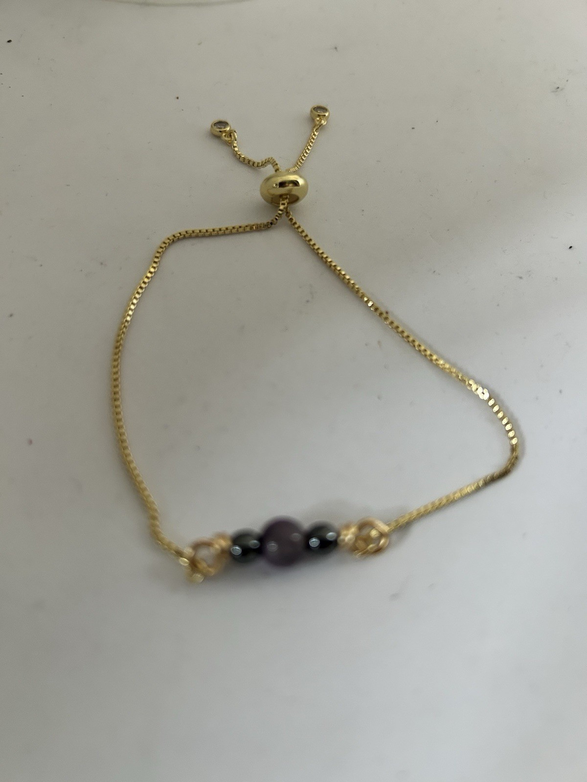 Bohemian Gold Plated Stackable Brass Bracelet Adjustable Amethyst Hematite
