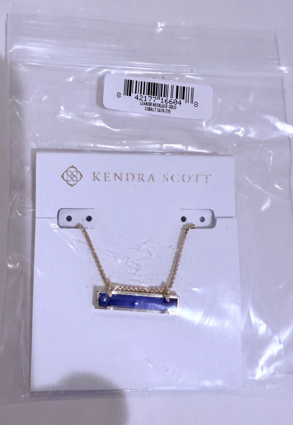 Kendra Scott Gold Plated Adj. Leanor Bar Pendant Necklace in Blue Cats Eye