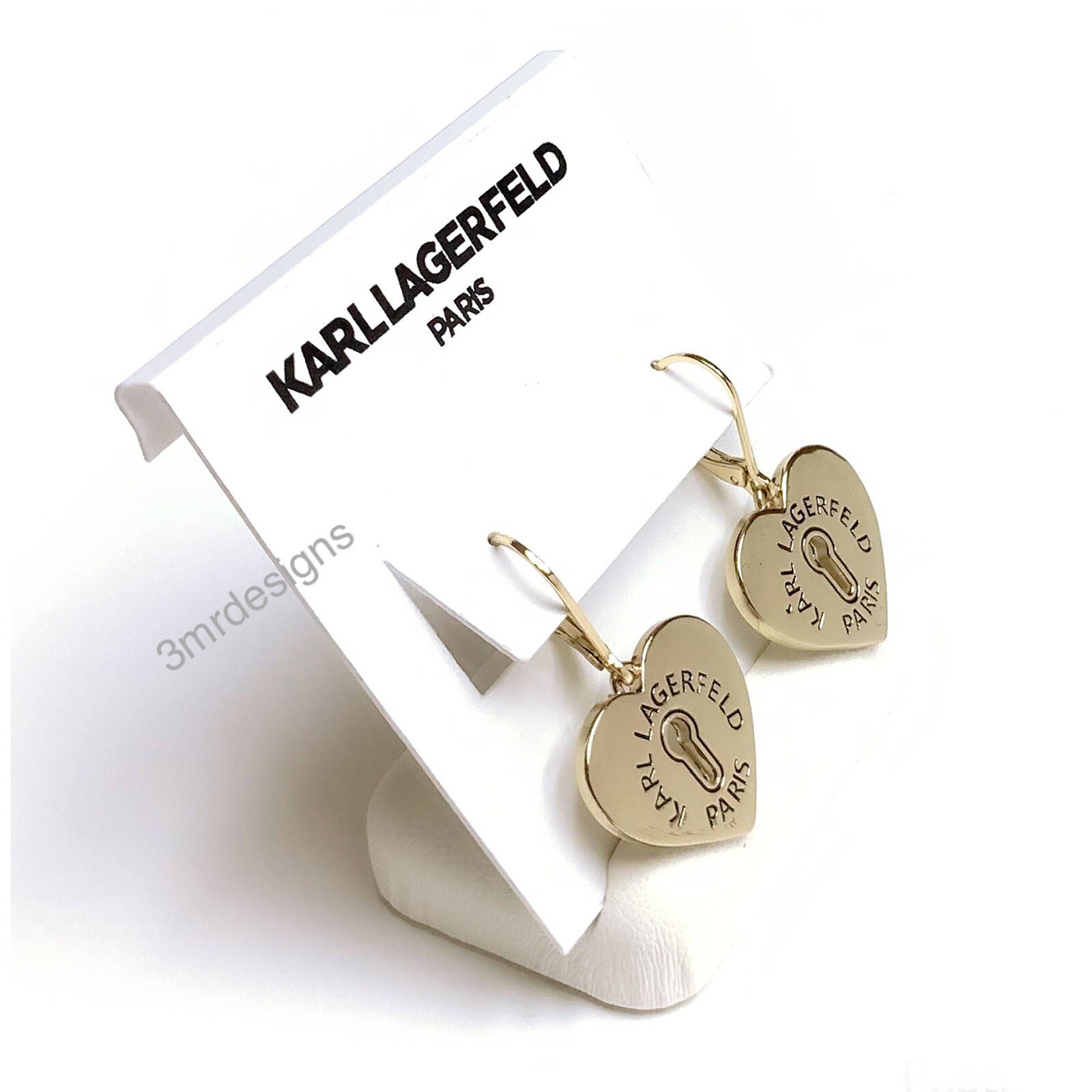 NWT Karl Lagerfeld HEART KEY HOLE 12-K Gold Plated Brass Drop Earrings