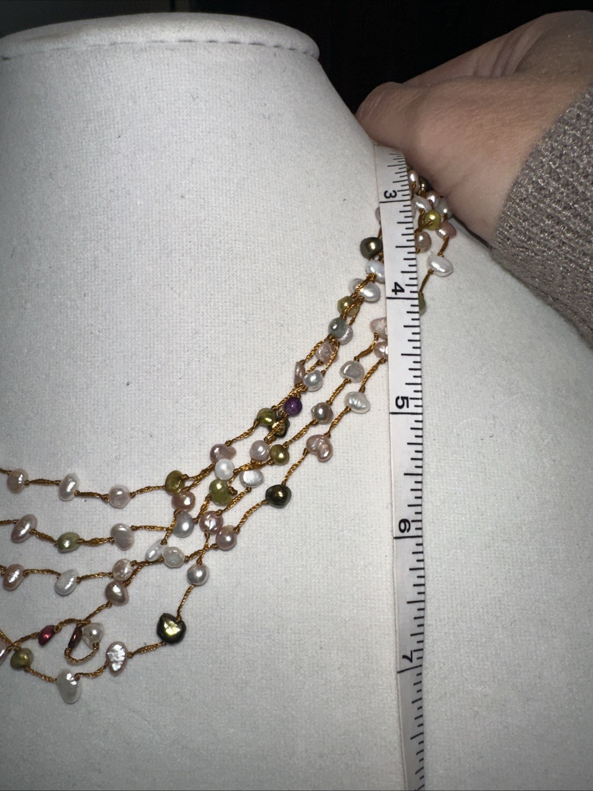 Boho Multi Strand Freshwater Pearl Necklace Pink Green Bronze White Cord Layered