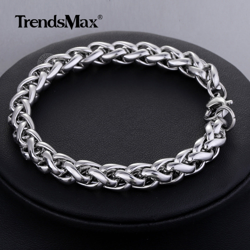 8MM Silver Stainless Steel Wheat Link Chain Bracelet Men Women Xmas Gift 8/9/10″