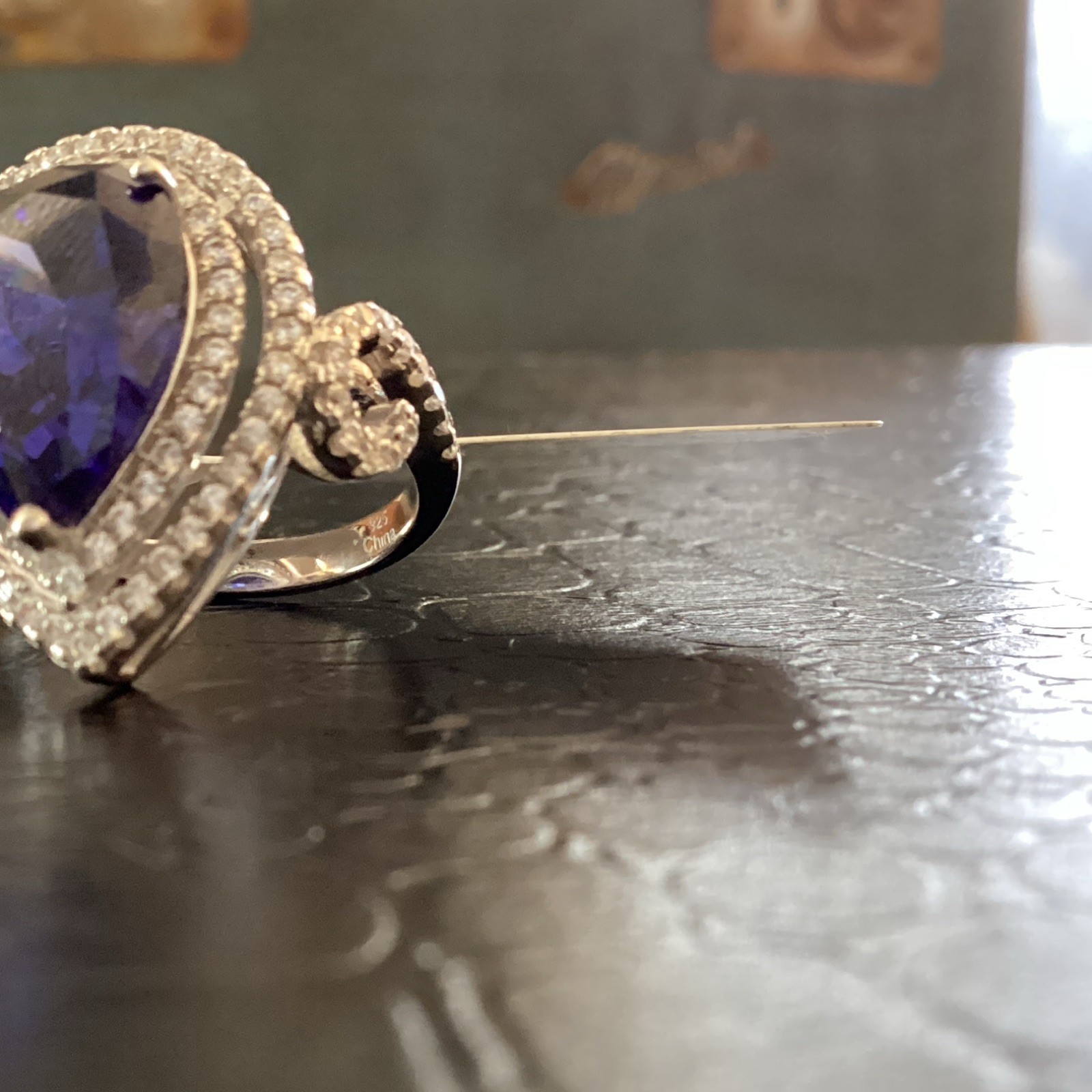 Bella Luce Rhodium Over 925 Sterling Silver Sim diamond/Tanzanite Halo Ring Sz 5