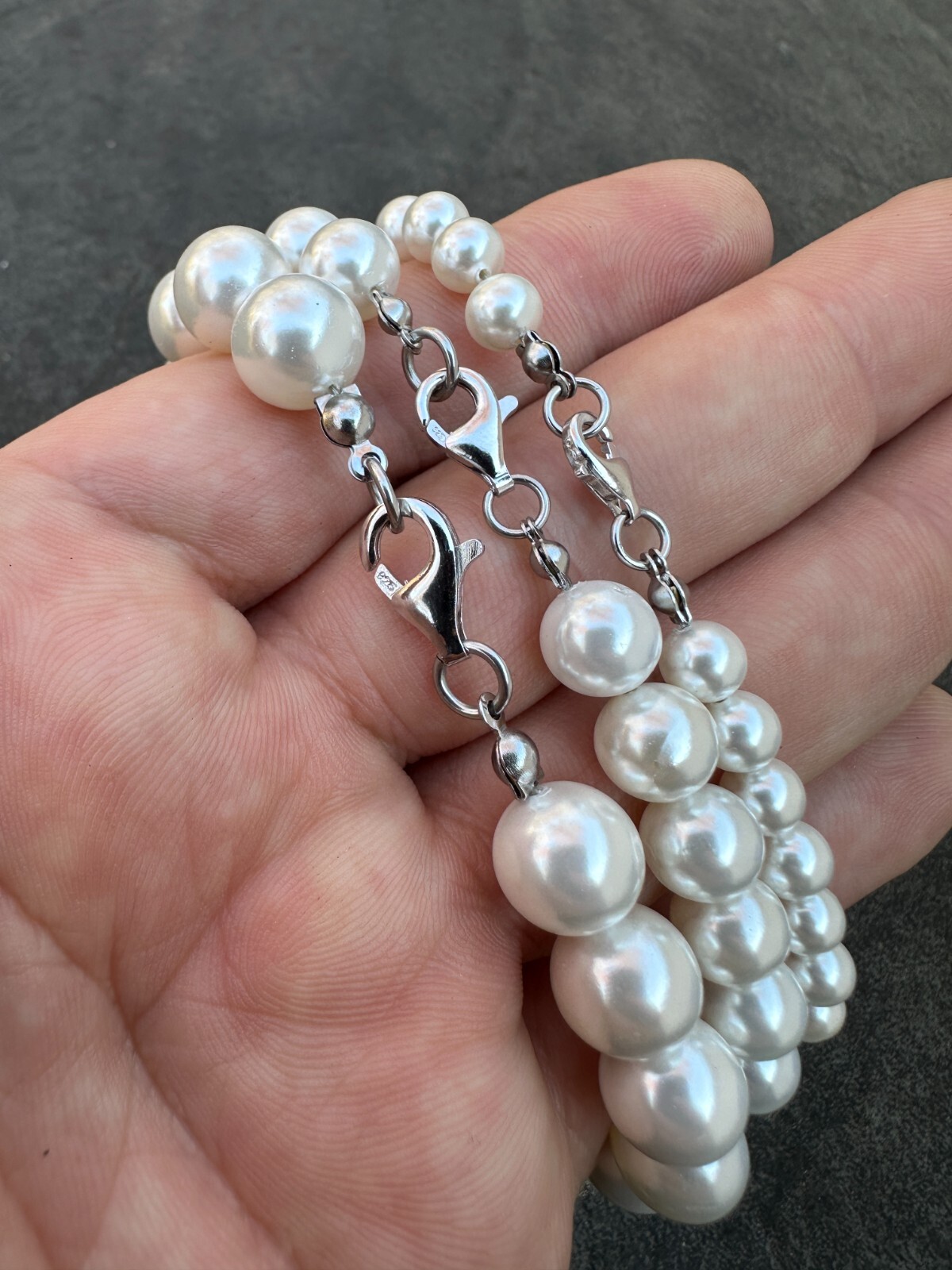 Cultured Pearl Necklace W. Real 925 Silver Clasp For Men Women 4-10mm All Length