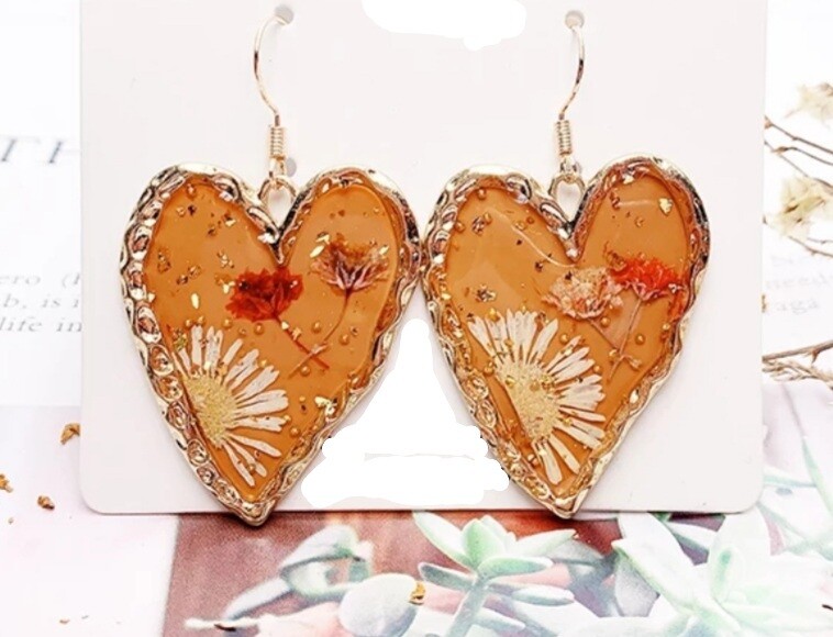REAL Flower Earrings Dried Pressed resin glossy rose daisy gold Cottagecore cute