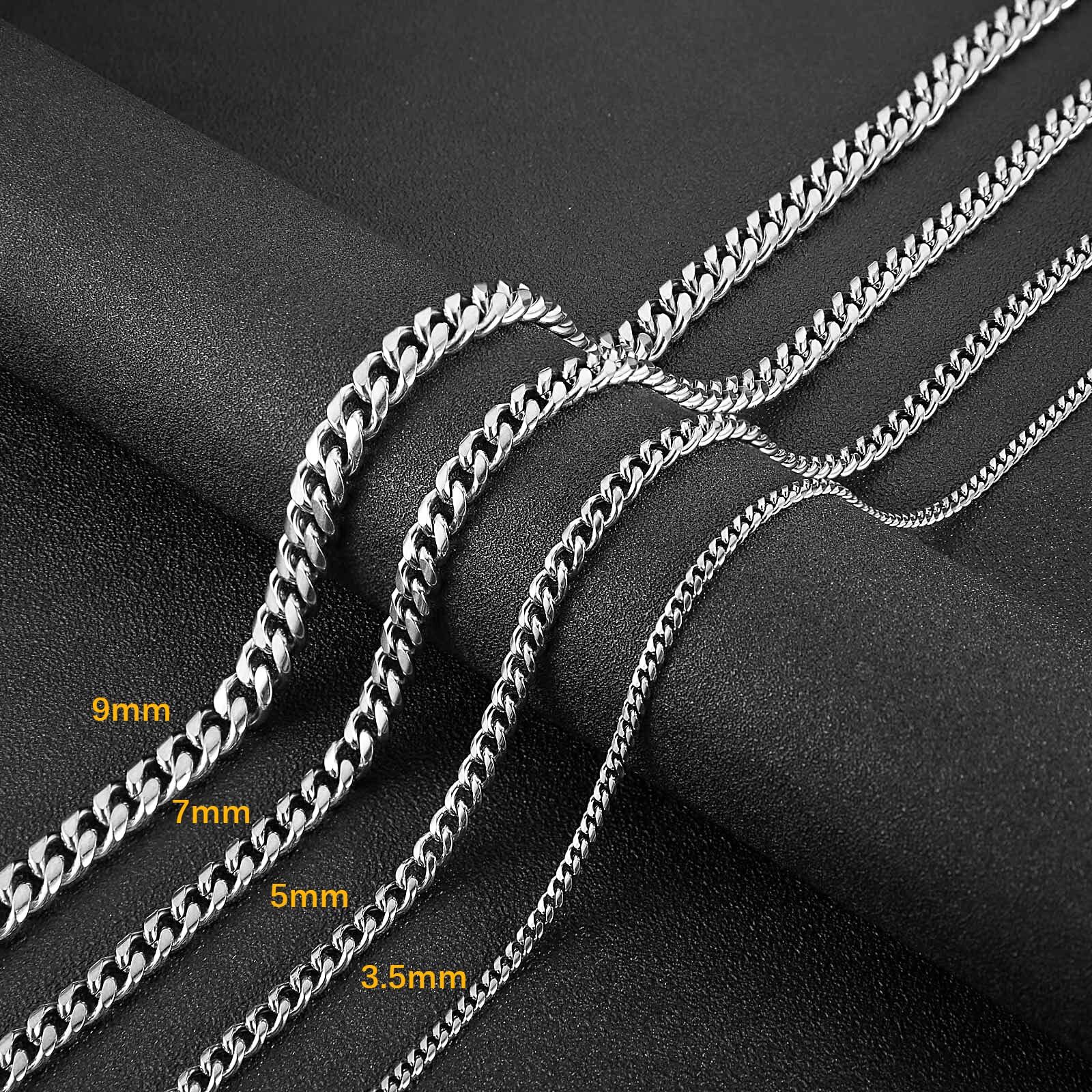 Stainless Steel 7mm Cuban Chain Necklace for Men 16-30 Inch Silver