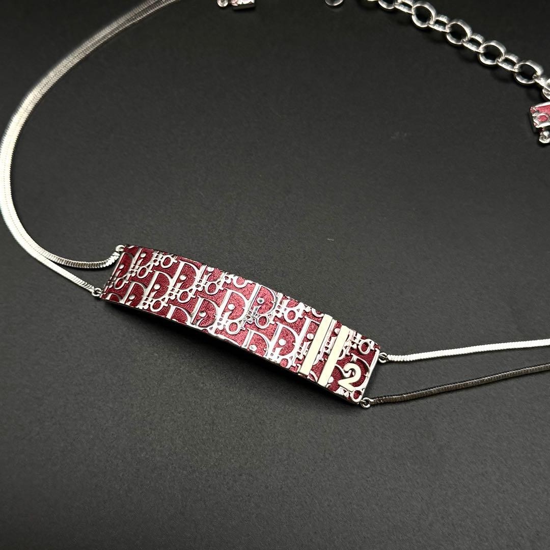 Dior Silver-Tone Red Trottier Choker Necklace Galliano Era 40cm/16in