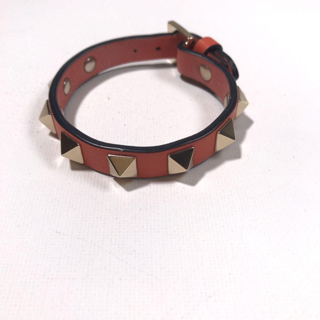 VALENTINO GARAVANI Rockstud Orange Leather Bracelet Goldtone Italy