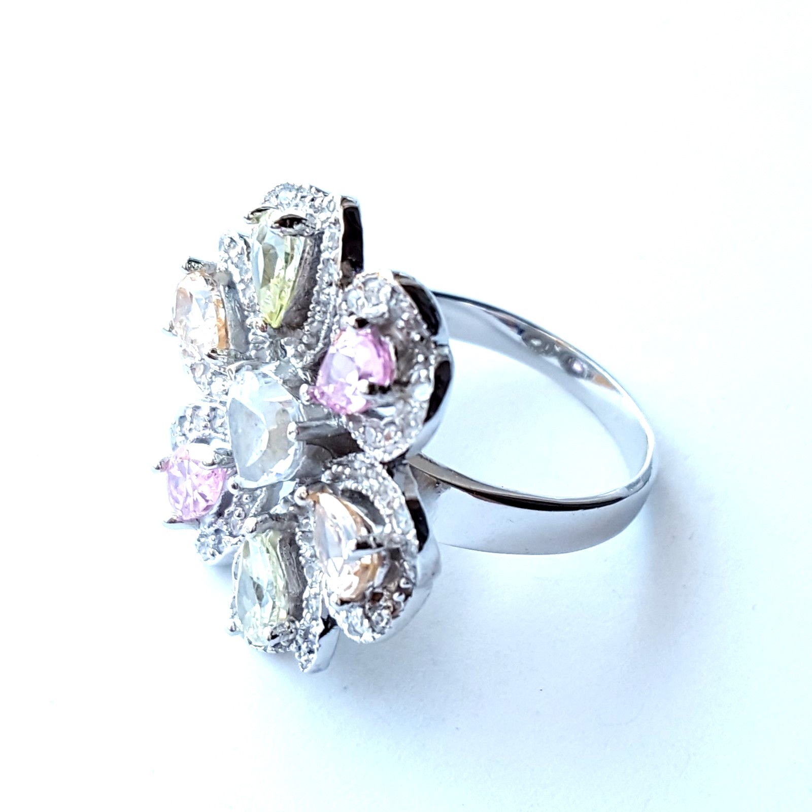 (SIZE 6,7,8,9) EXQUISITE CZ HEARTS FLOWER RING Marcasite .925 STERLING SILVER