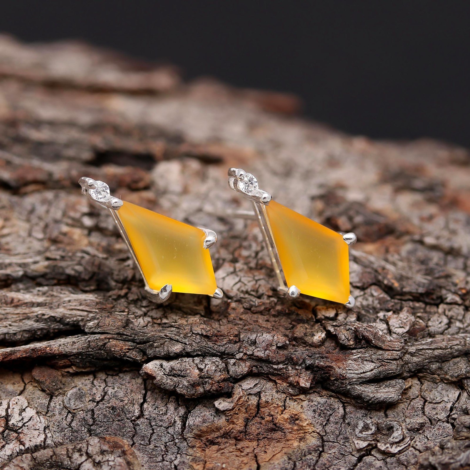 100% Natural Chalcedony Kite Stud Earrings 925 Sterling Silver Handmade Jewelry