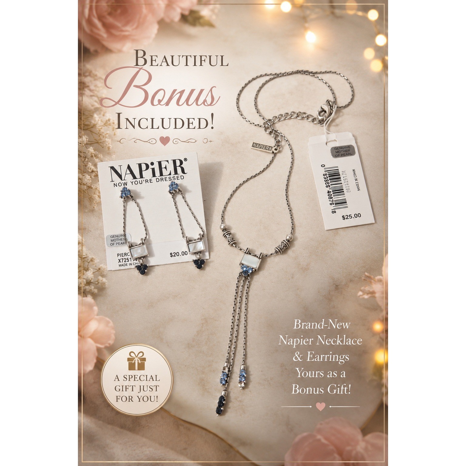 Multi-Strand Gemstone Chip Necklace + FREE Brand-New Napier Jewelry Bonus!