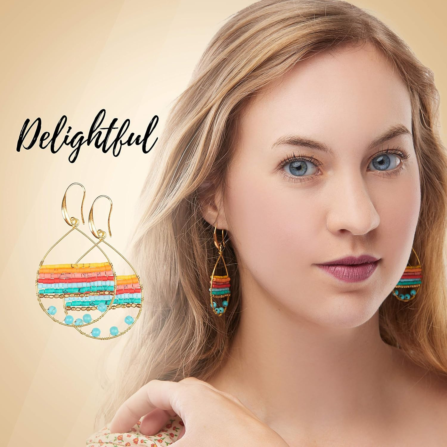 Handmade Boho Teardrop Earrings for Women – Silver and Gold Dangle Hoop. Colorfu