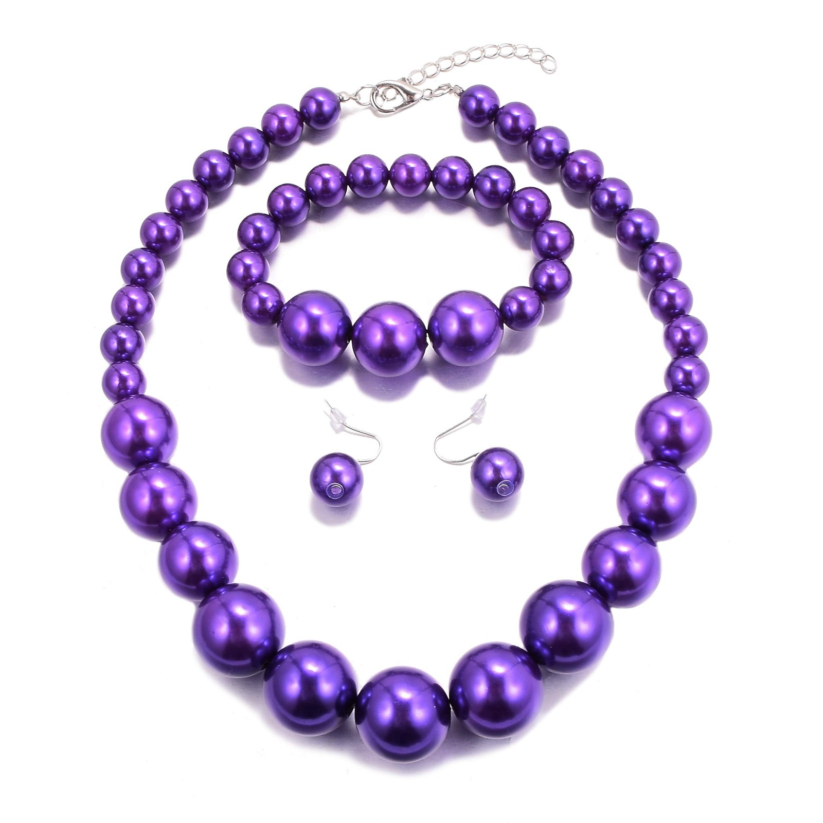 Women Big Faux Pearl Necklace Bracelet and Earrings Set Large Pearl Jewelry