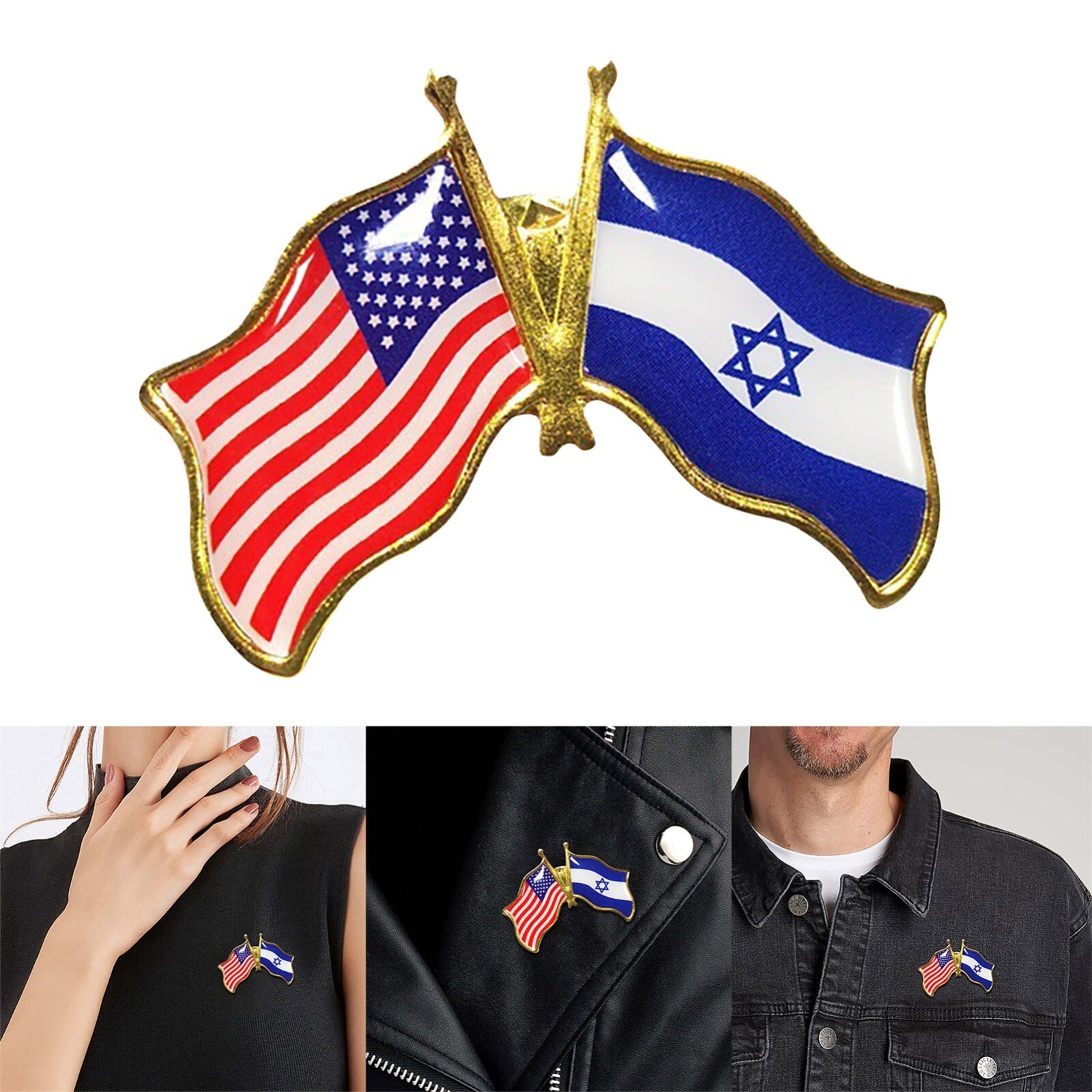 Wholesale Pack of 10 USA American Israel Friendship Flag Bike Hat Cap lapel Pin