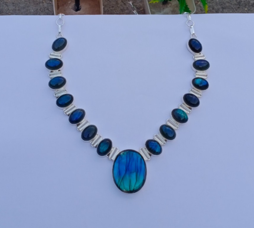 Natural Labradorite Gemstone 925 Sterling silver Handmade Necklace Jewelry