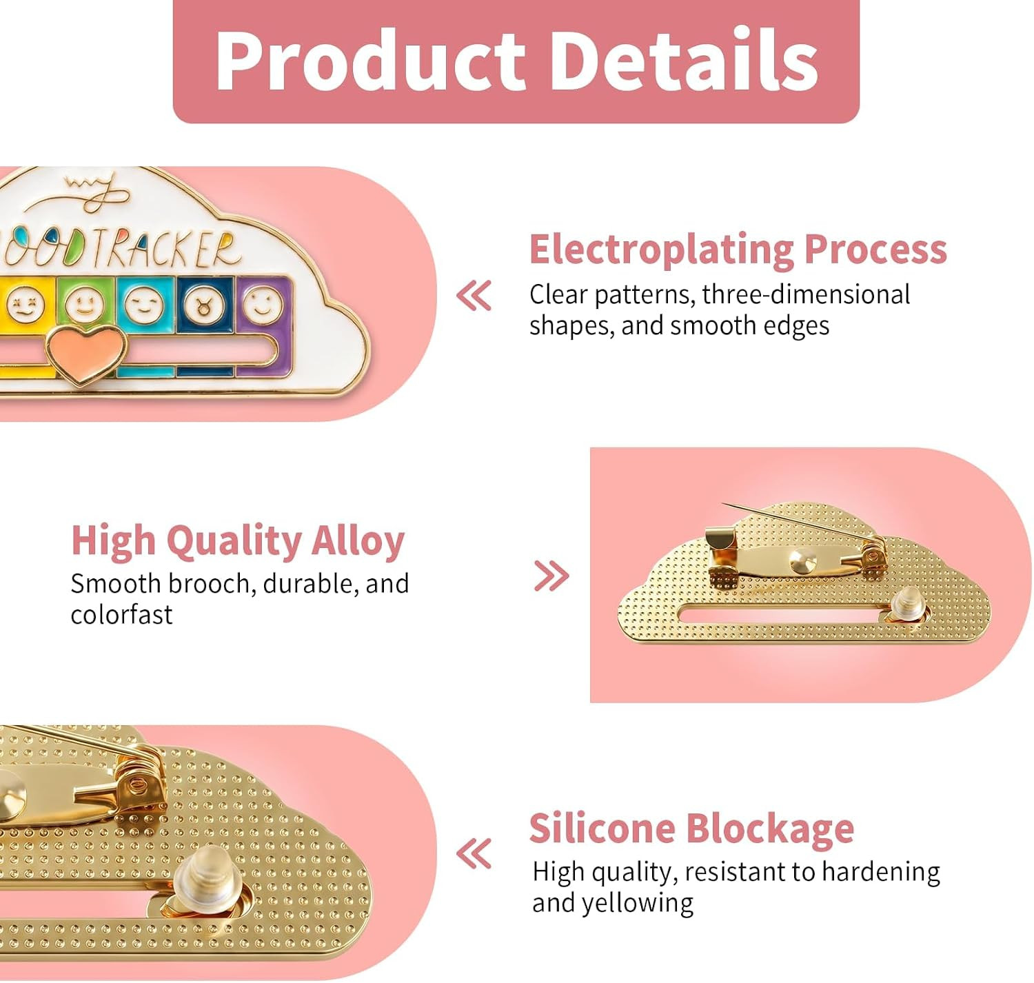 Social Battery Slider Pins (3PCS), Funny Interactive Mood Cloud Enamel Brooch Se