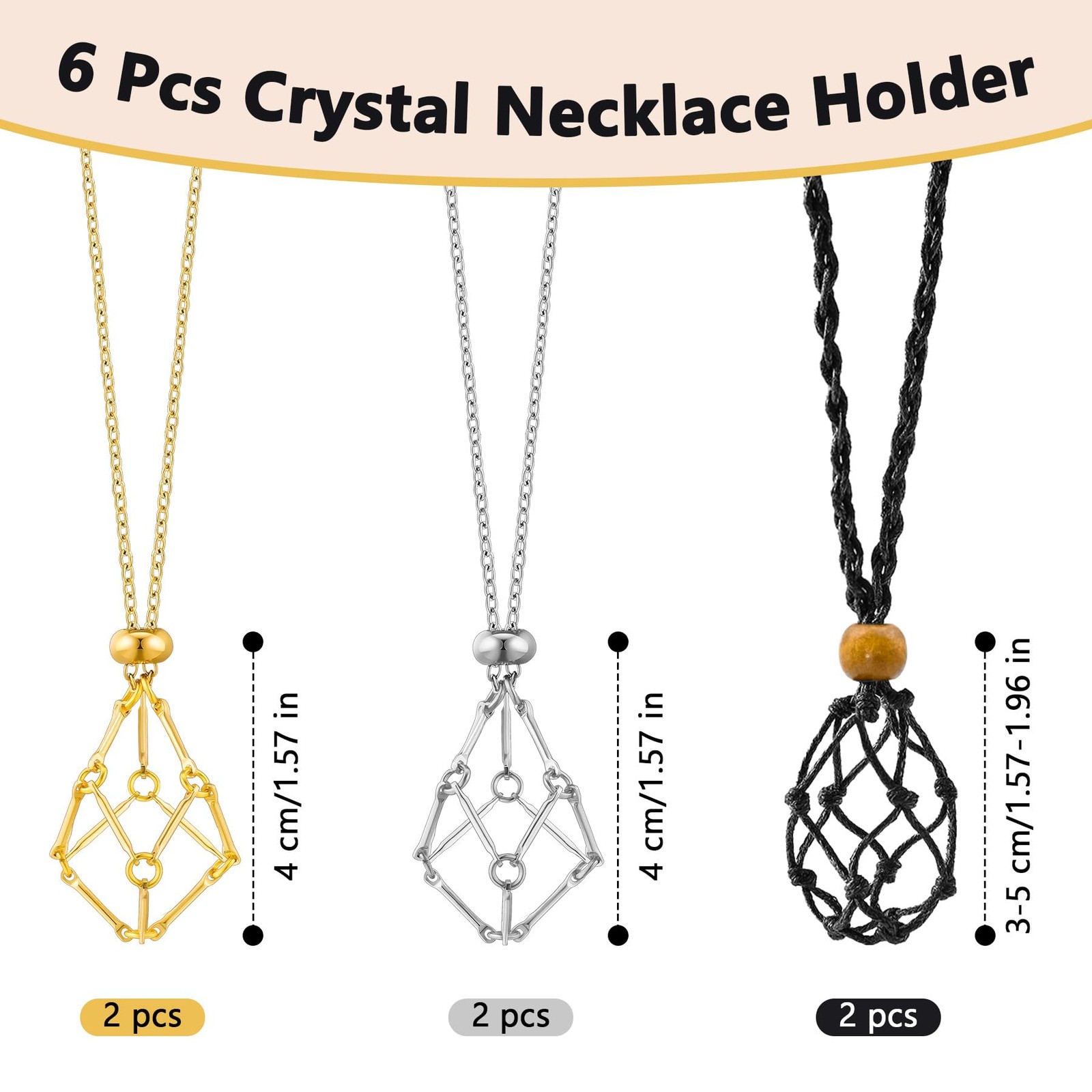 Philbinden 6 Pcs Crystal Necklace Holder Adjustable Empty Stone Holder Neckla…