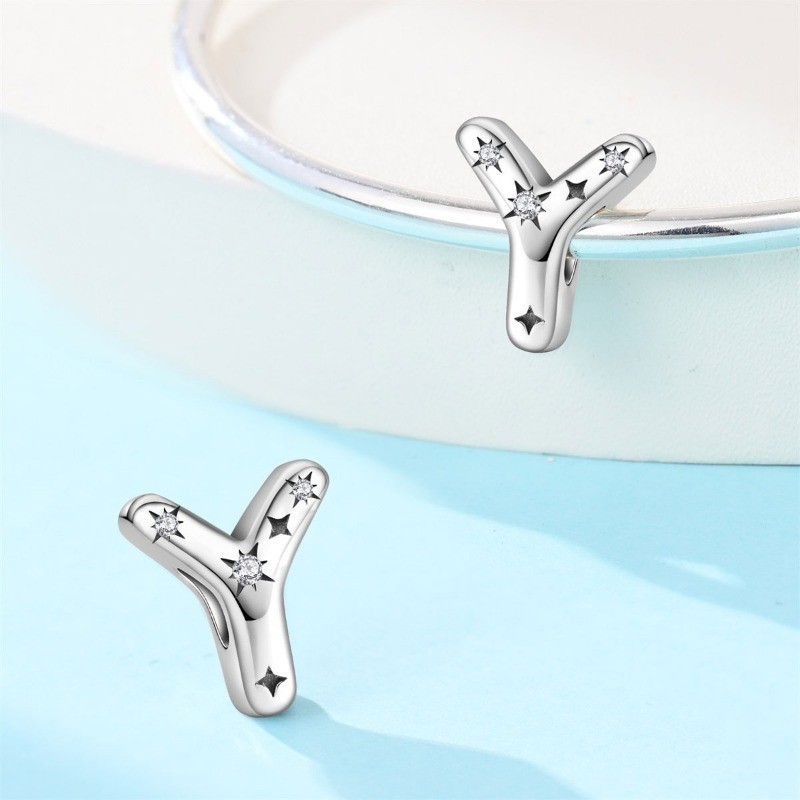 KUNSIR 925 Sterling Silver A-Z Letter Charm For Bracelet Initial Bead Charm DIY