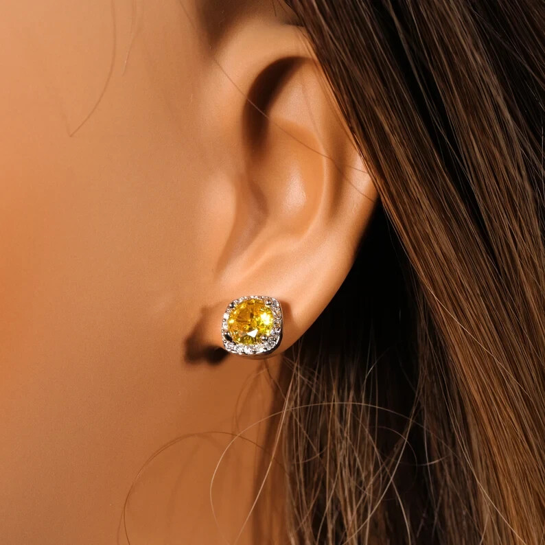 Bridal Earrings,Women Gift Cartilage Crystal Stud Earrings 14K White Gold Plated