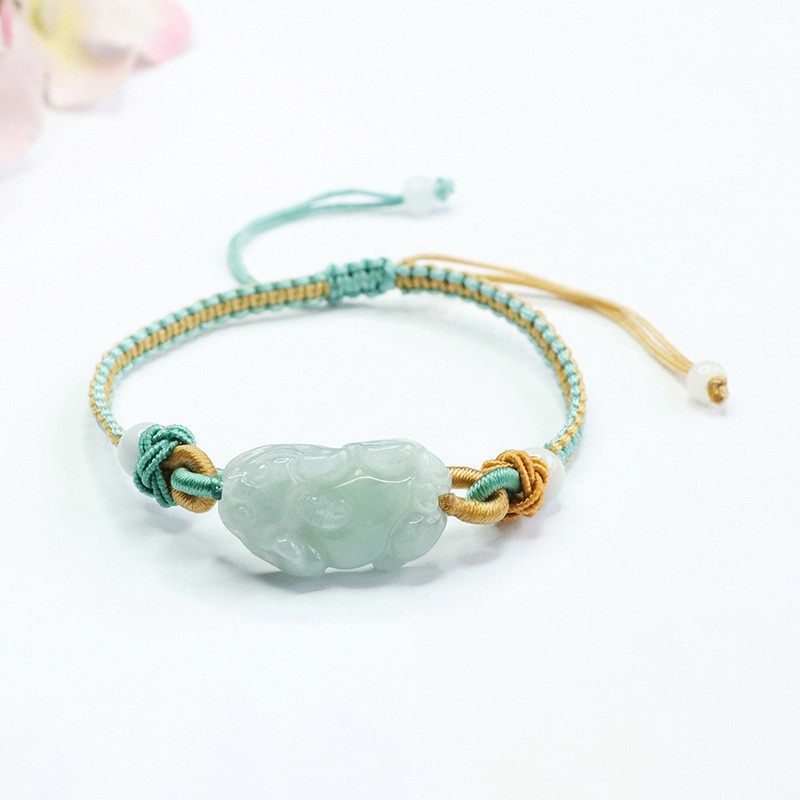 Real Grade A Natural Green Jade Jadeite Women Lucky Pixiu Beads Bracelet