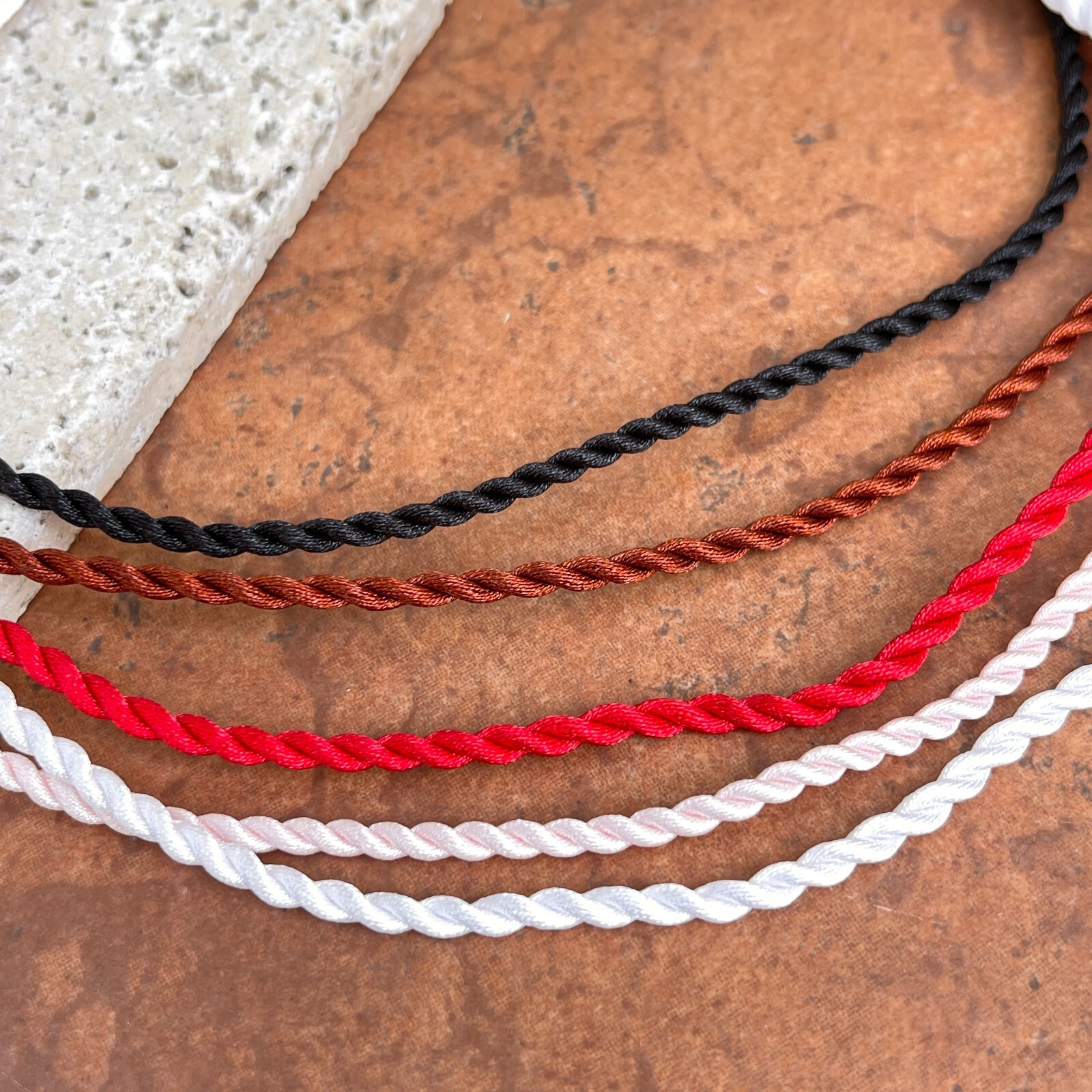 Black, Red, White, Pink Orange Satin Twisted 3mm Cord Necklace 16-18″ Adjustable