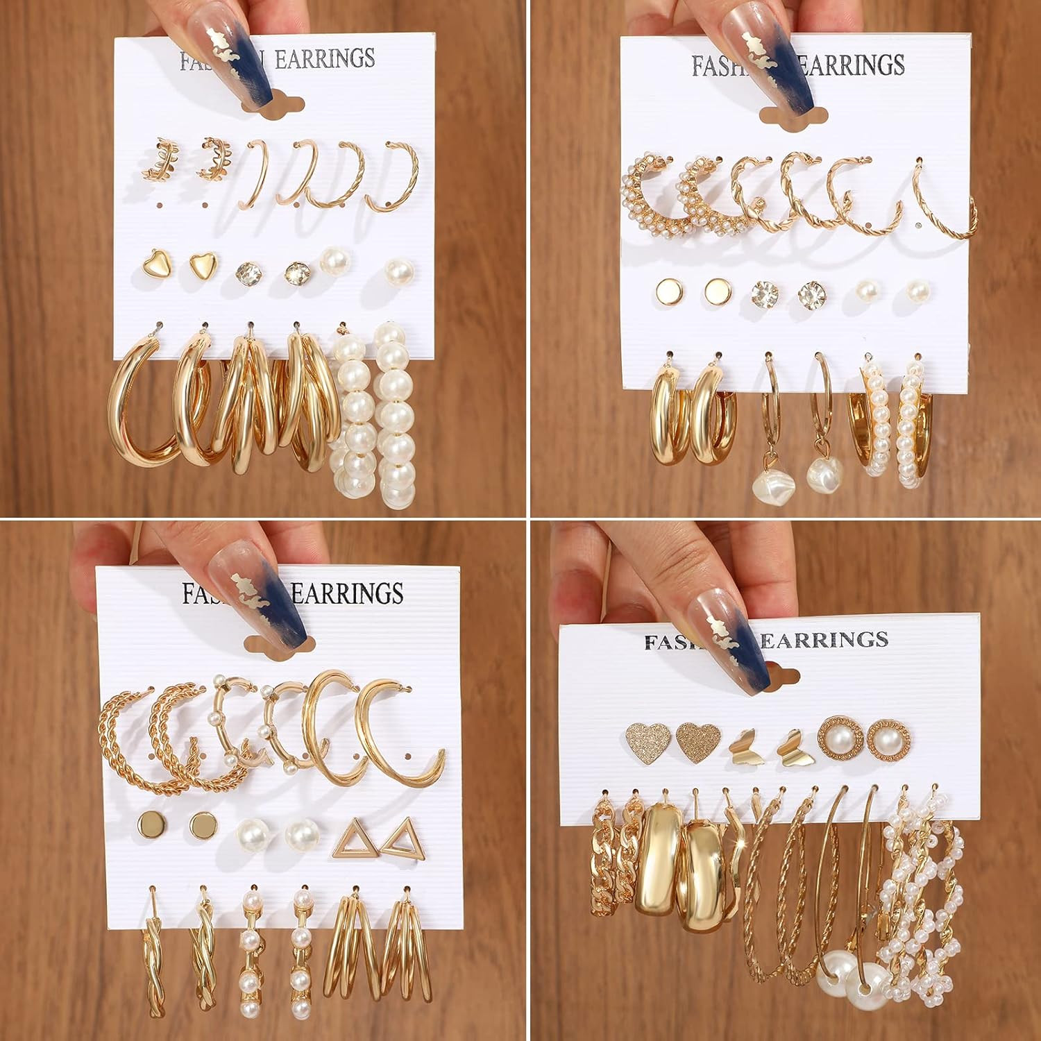 36 Pairs Gold Earrings Set for Women, Fashion Pearl Chain Link Stud Drop Dangle