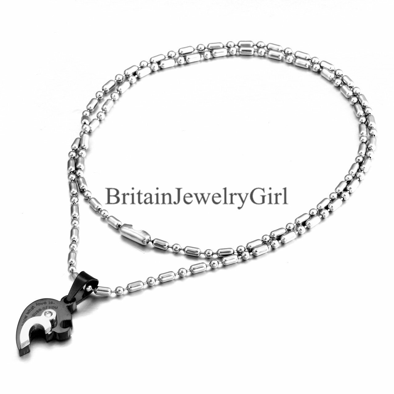 2PCS Stainless Steel Matching Heart Pendant Men’s Women’s Couple Chain Necklace