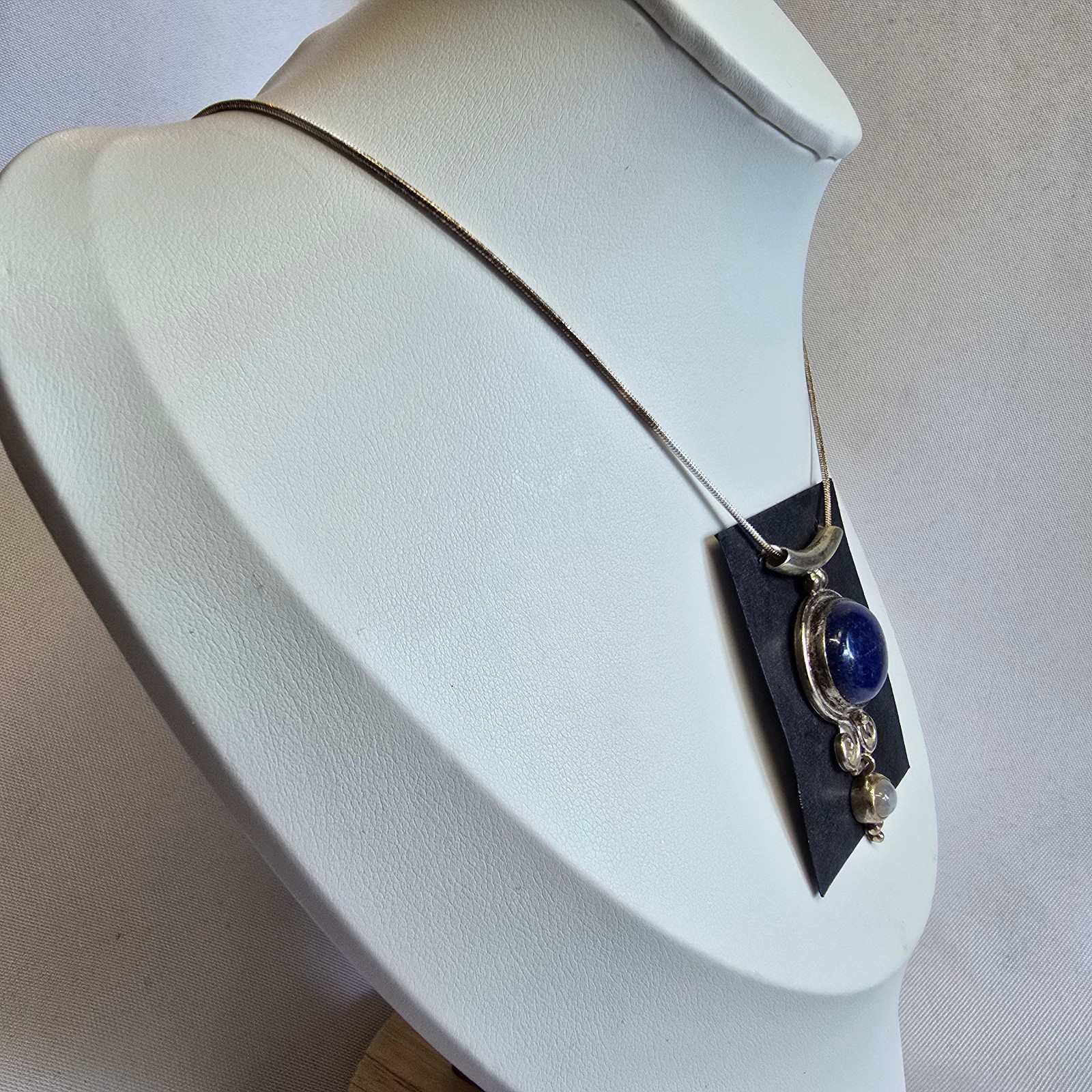Sterling Silver SERRV Necklace 13.1g Jewelry 17.5″ Chain Lapis Look *READ*