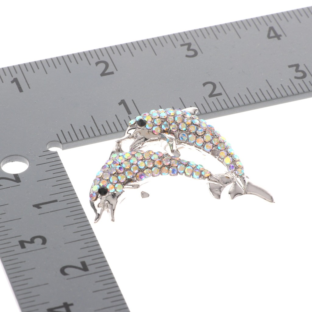 Silver Tone Alloy Metal Crystal Dolphin Brooch P1661-SAB