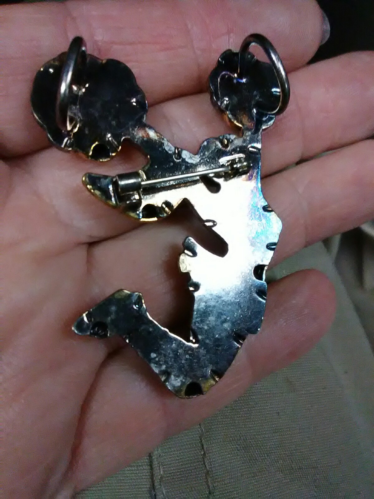 bronze look cheerleader brooch slider pendant necklace costume jewelry