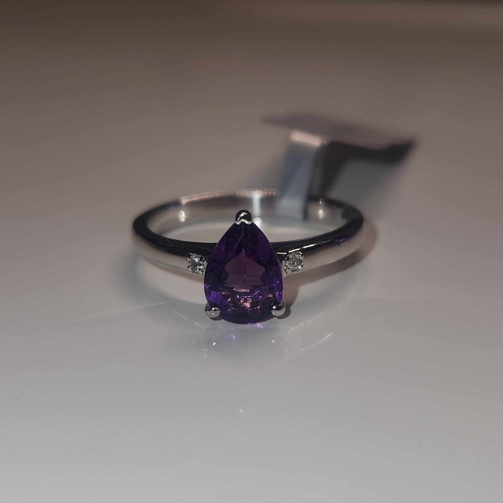 Zambian Amethyst Ring with White Zircon in Sterling Silver 1.05cts